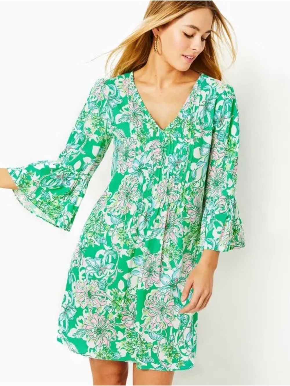 Lilly Pulitzer Green Danika Floral V-Neck Tunic Dress